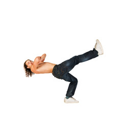Naklejka premium Cool breakdancer making out on plain background