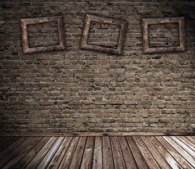 old grunge interior with blank frames