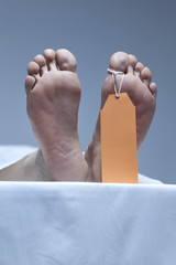 Labeled feet of a dead person