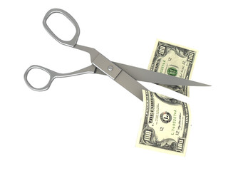 scissors cutting dollar note