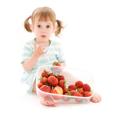 little girl with strawberry