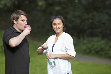 Couple drinking water