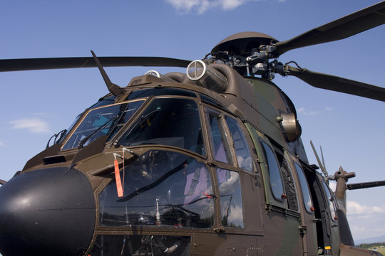 Detail of the military helicopter.
