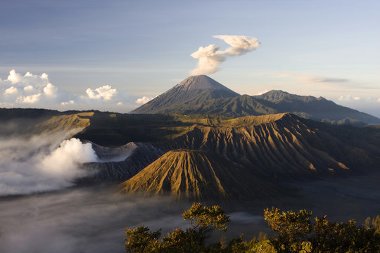 Mount Bromo volcano after eruption