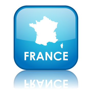 Square "France" button with reflection (blue)