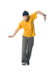 Naklejka premium Cool breakdancer making out on white background