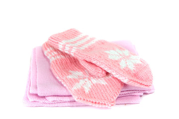 Baby`s mittens and scarf