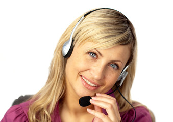 Business woman talking on a headset