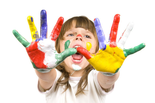little beautiful girl and paint