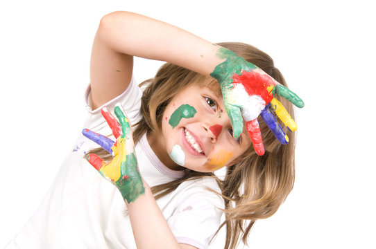little beautiful girl and paint