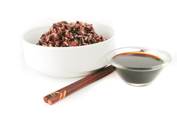 dark mixed rice in white bowl