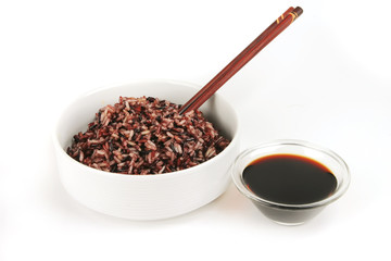 dark mixed rice in white bowl