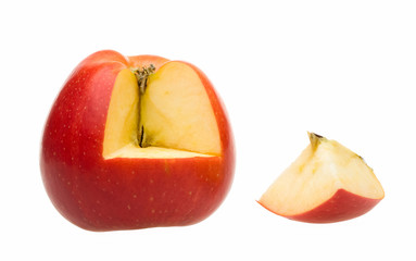 Whole apple and cut-out quarter section