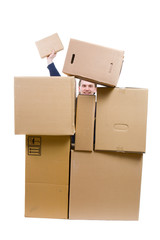 photo of a man heap up with many boxes