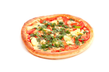 Tasty Italian pizza on white