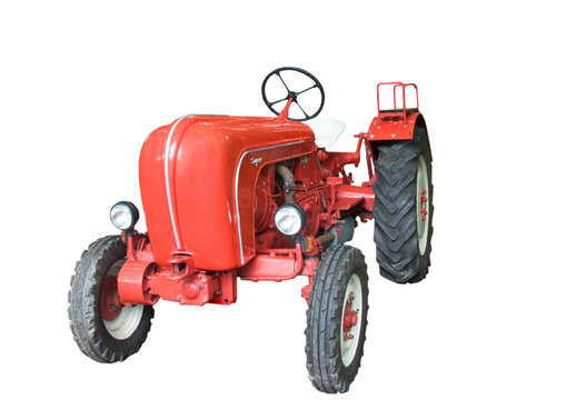 alter roter Traktor, freigestellt