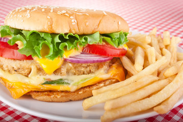 cheeseburger with fries