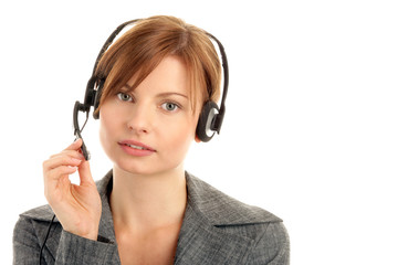 Secretary/telephone operator wearing headset