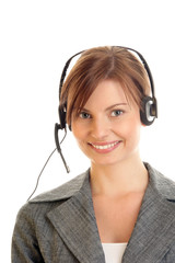 Friendly secretary/telephone operator wearing headset