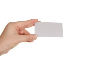 Obraz premium Blank card in hand, isolated on white background