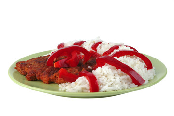roast meat with rice and pepper