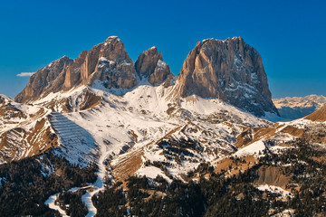 Sassolungo view from Belvedere, Dolomites, Italy.