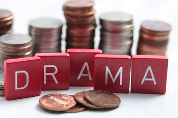 Drama on financial market, dollar coins