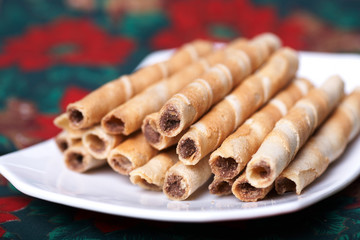 wafer rolls stuffed by chocolate.