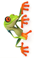 Grenouille avec un panneau