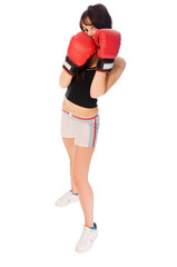 Fototapeta na wymiar Fit girl with boxing gloves