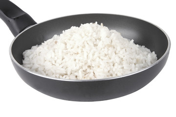 white rice on fry pan