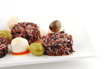 mozarella cheese and dark rice