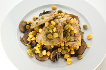 chicken fillet with mushroom and sweet corn