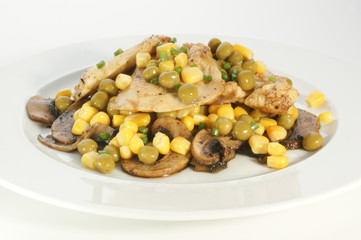 chicken fillet with mushroom and sweet corn