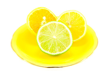 Citrus Halves on a Yellow Plate