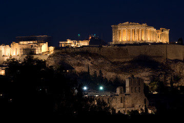 view of Acropolis and Parthenon by night © ollirg