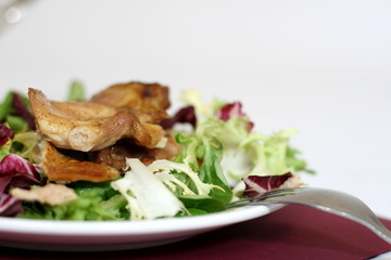 roasted chicken meat with much salad