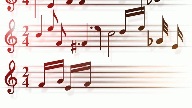 looping stave with notes, treble clef, sharp, flat