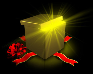 gift of a open gold box with a bow. 3D render.