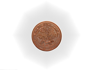 one euro cent coin with oak leafs isolated on white