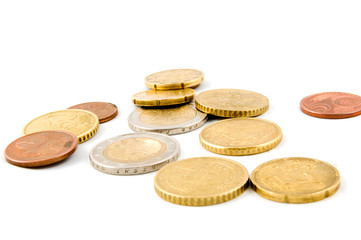 small eurocoins on white background
