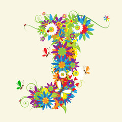 Letter J, floral design. See also letters in my gallery