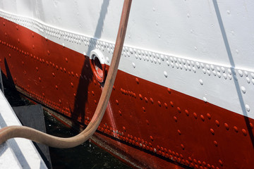 White and red lines and dots
