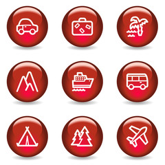 Travel web icons, red glossy series