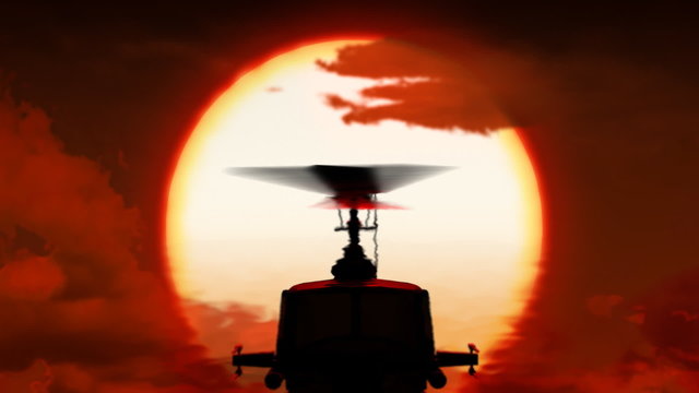 Helicopter on background of the sunset