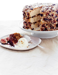 dessert, fig cake with ice cream and lane cake