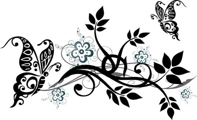 Blätter, Laub, Herbst, filigrane Ranke, Schmetterlinge