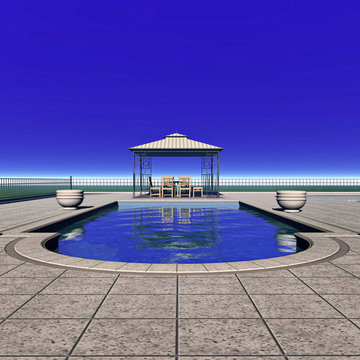 Pool mit Pavillon und Gartenm&ouml;beln