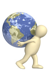 3d puppet, carrying the Earth