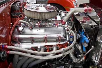 V8 engine compartment with chromed components